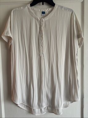 Old Navy Cream Short-Sleeve Henley Blouse , color white, used-like new